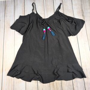 Torrid‎ Black Cold Shoulder Tassel Dress Plus Size 3 Ruffle Hem boho whimsigoth